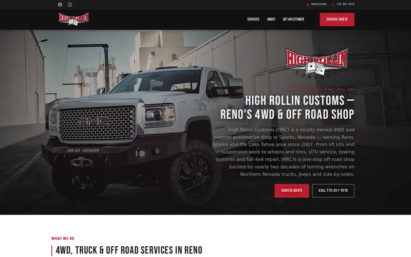 High Rollin Customs website homepage