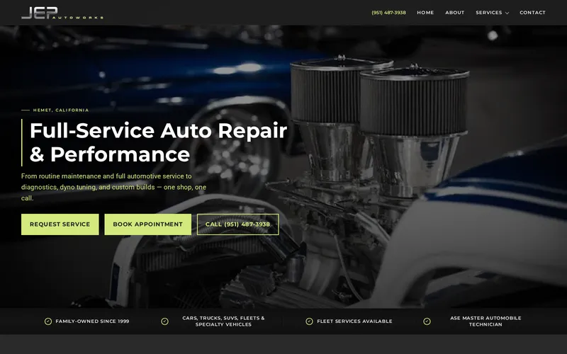 JEP Autoworks website homepage