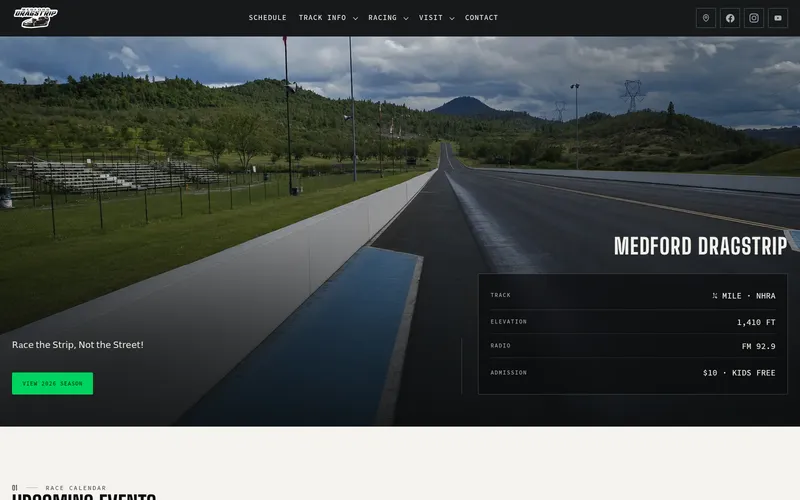 Medford Dragstrip website homepage