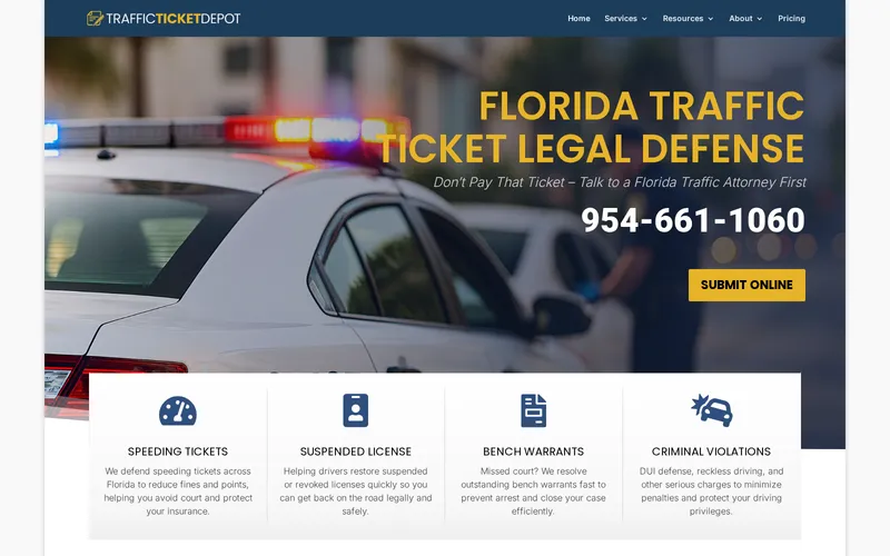 Traffic Ticket Depot website homepage